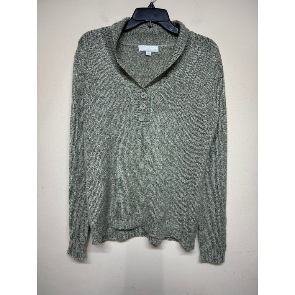 Carolyn Taylor Green Knit Henley Sweater Women's XL Cozy Casual Top